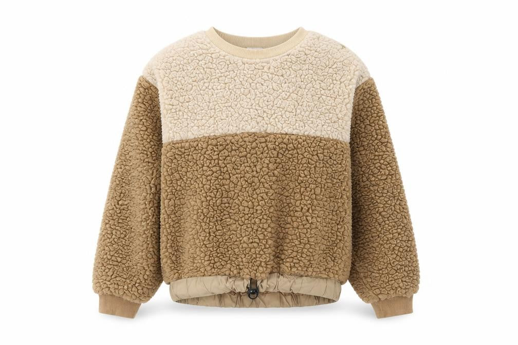 Front view of H&M girls’ beige polyester pullover sweatshirt, size 8-9, years pullover