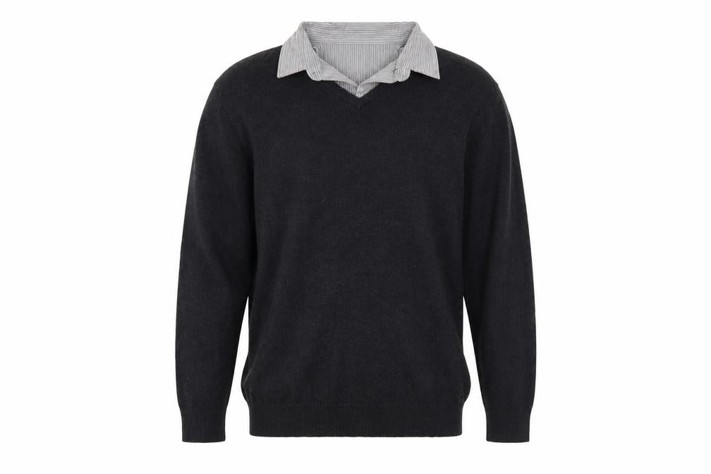 Front view of Jack Reed men’s grey collared cotton jumper, size L