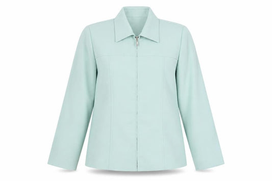 Front view of Classics women’s green jacket blazer, size UK 14, zip