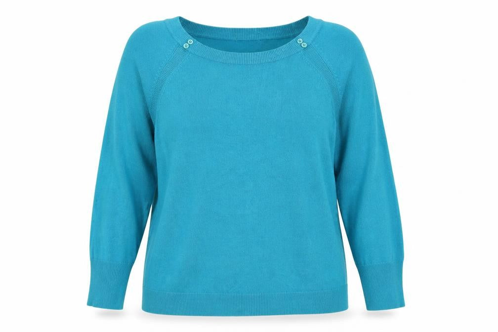 Front view of M&Co women’s green boat neck acrylic jumper, size UK 18