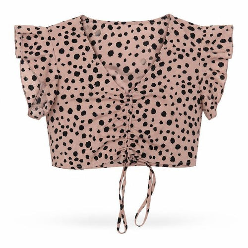 SheIn Womens Pink Animal Print Polyester Cropped Blouse Size S V-Neck