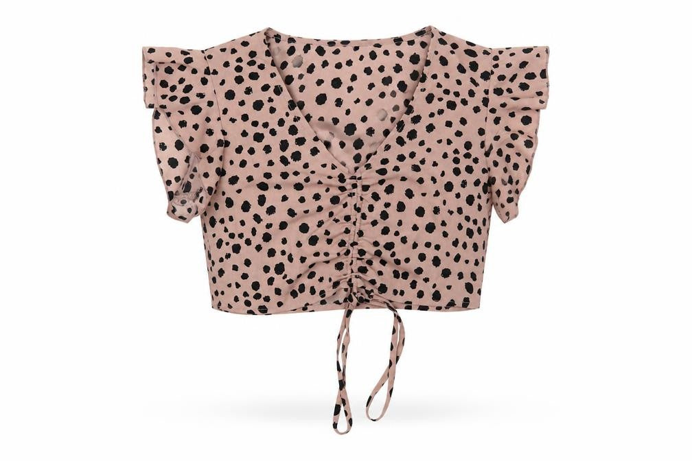 SheIn Womens Pink Animal Print Polyester Cropped Blouse Size S V-Neck