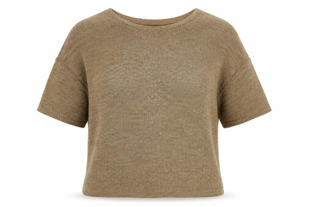 Front view of Topshop women’s brown boat neck acrylic jumper, size UK 8