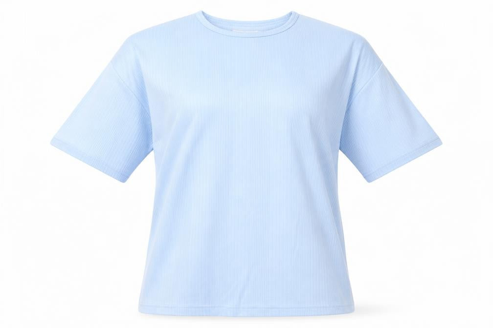 Front view of Paramount women’s blue cotton basic t-shirt one size round neck
