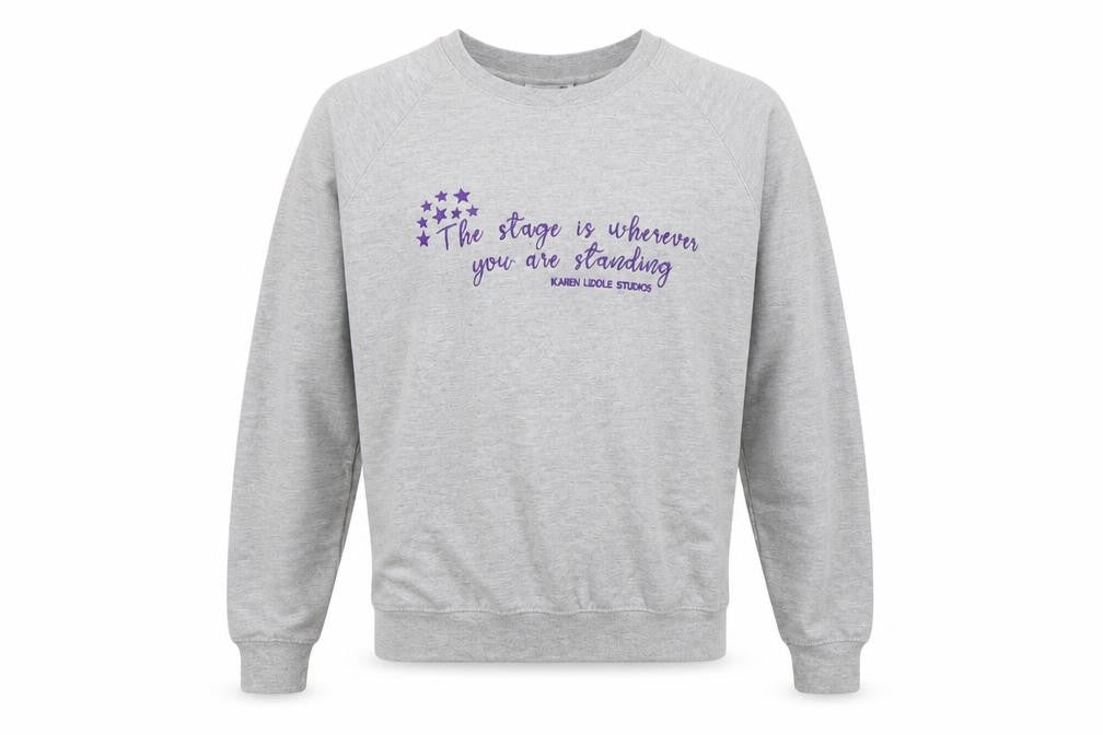Front view of AWD is Academy girls’ grey cotton pullover sweatshirt, size 11-12, years - stage