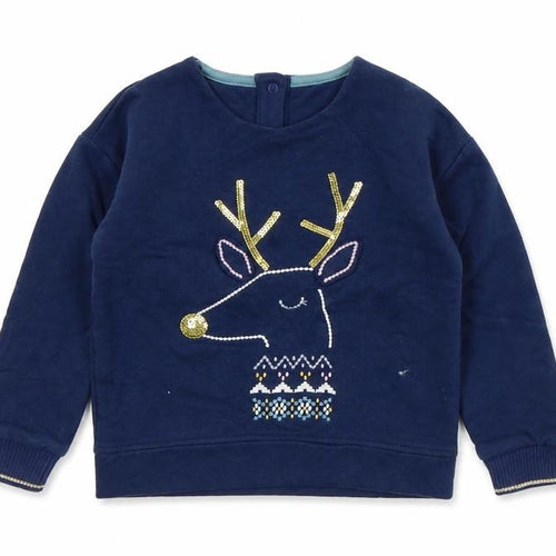 Marks and Spencer Boys Blue Cotton Pullover Sweatshirt Size 4-5 Years - Reindeer