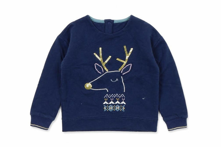 Marks & Spencer Boys Blue Cotton Pullover Sweatshirt Size 4-5 Years - Reindeer
