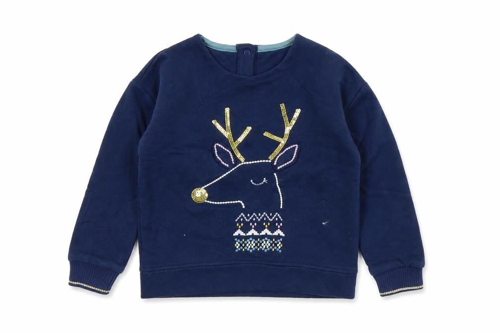 Marks and Spencer Boys Blue Cotton Pullover Sweatshirt Size 4-5 Years - Reindeer