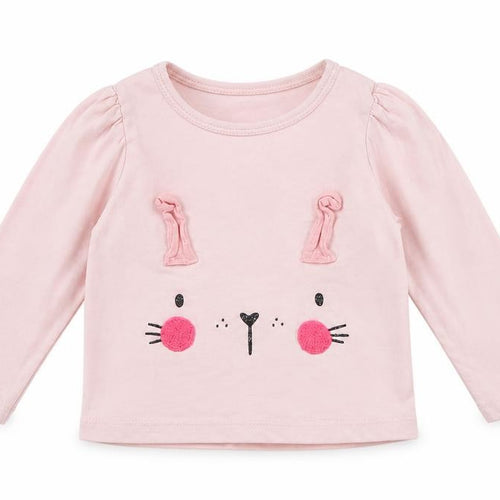 Primark Girls Pink Cotton Basic T-Shirt Size 9-12 Months Crew Neck - Bunny