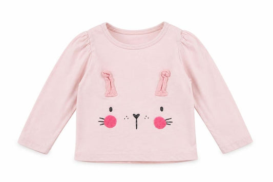 Front view of Primark girls’ pink cotton basic t-shirt, size 9-12, months crew neck - bunny