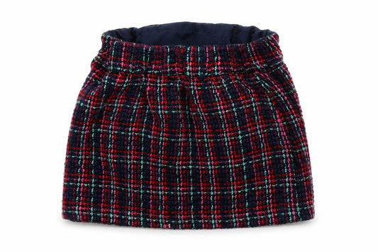 Front view of Dunnes girls’ multicoloured check cotton a-line skirt, size 12-18, months