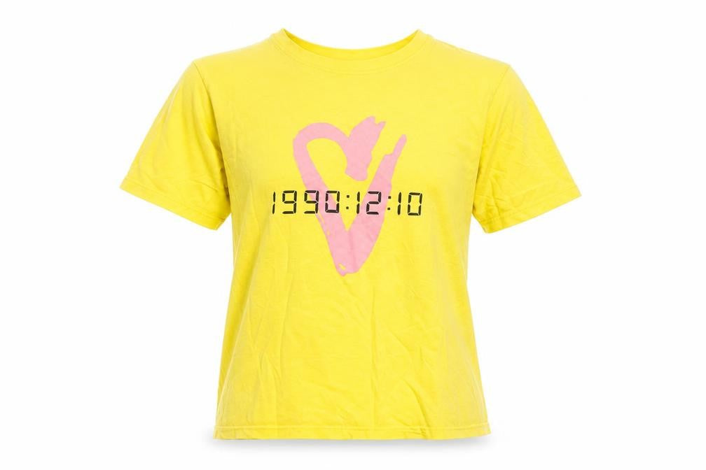 Front view of Pieces women’s yellow 100% cotton basic t-shirt, size L, crew neck