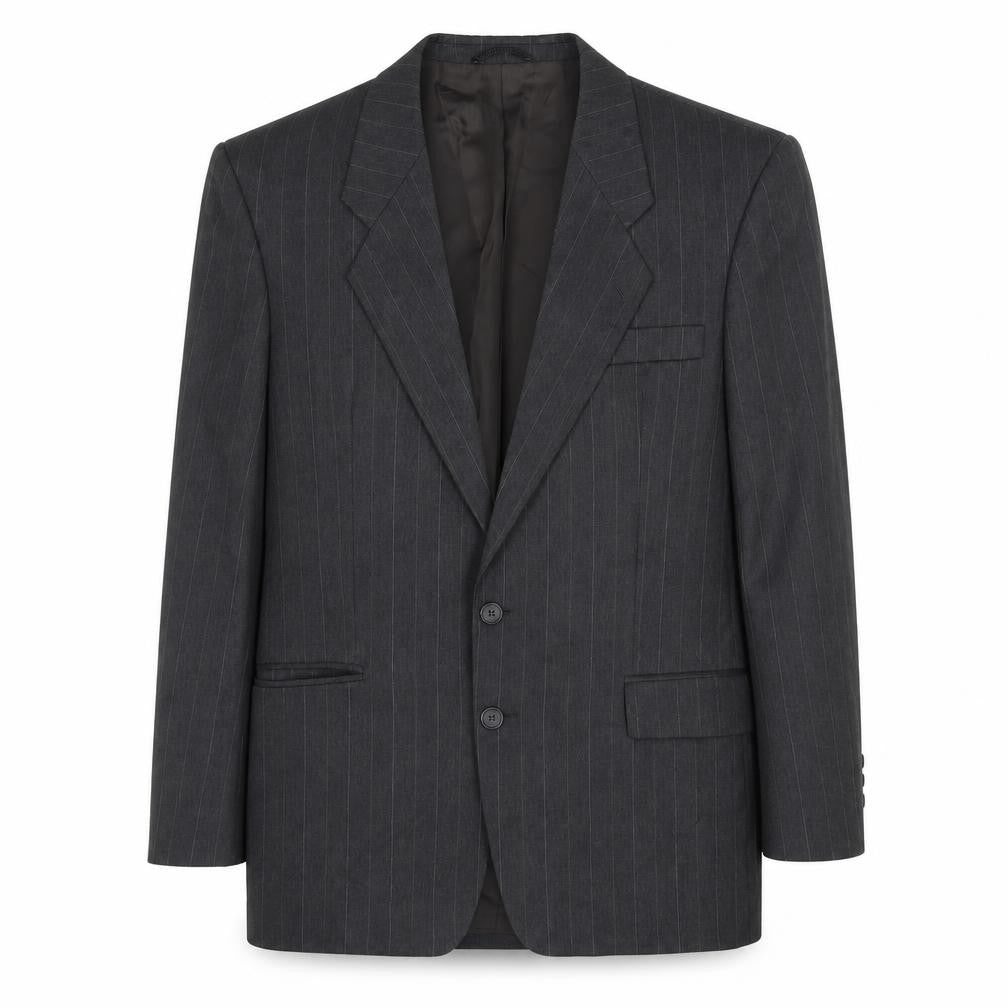 Front view of Rudnick men’s grey striped polyester jacket suit jacket, size 38