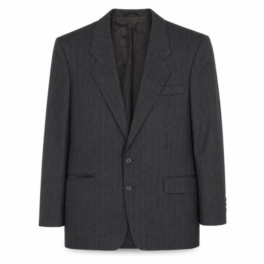 Front view of Rudnick men’s grey striped polyester jacket suit jacket, size 38