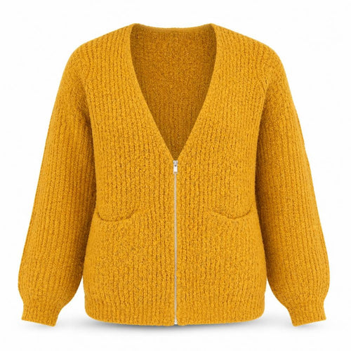 Papaya Womens Yellow V-Neck Acrylic Full Zip Jumper Size L
