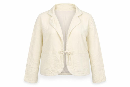 Front view of Atmosphere women’s beige cotton jacket blazer, size UK 16