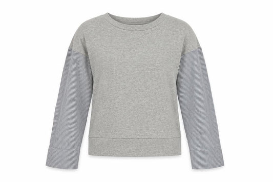 Front view of Next women’s grey striped cotton pullover sweatshirt, size XS