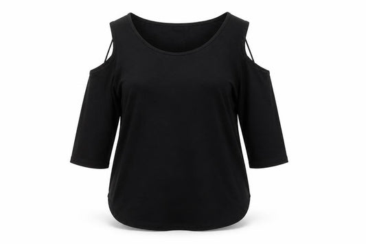 Front view of Select women’s black round neck polyester jumper, size UK 14