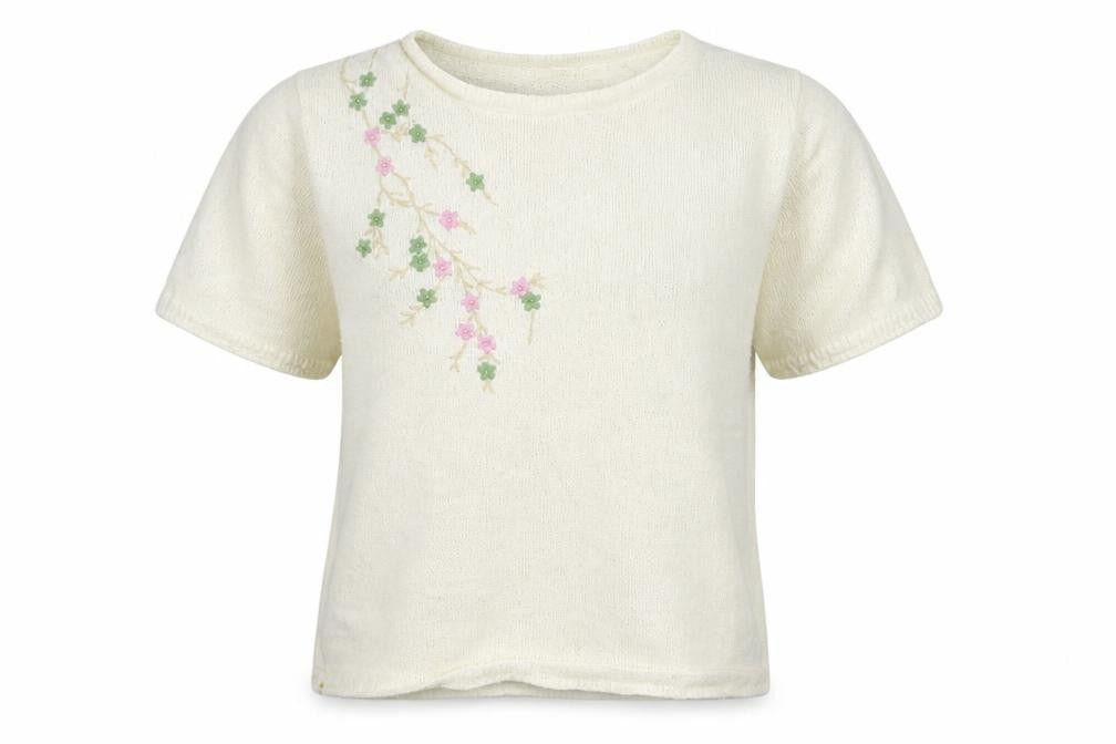 Bonmarché Womens Ivory Round Neck Floral Acrylic Pullover Jumper Size M