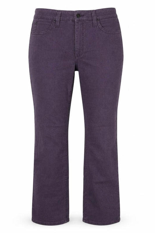 Front view of MAC women’s purple cotton bootcut jeans, size UK 36, 31-inch leg regular button