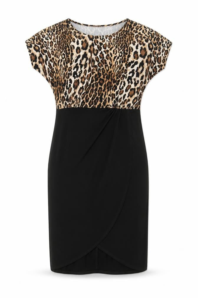 JD Wiliams Womens Black Animal Print Polyester A-Line Size 10 Round Neck