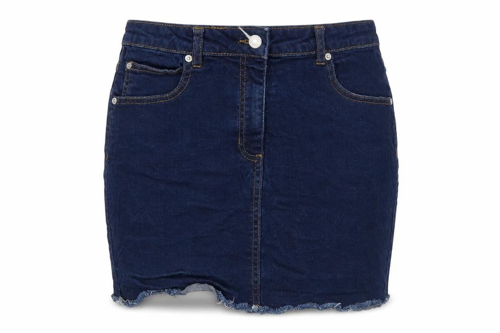 Front view of Parisian women’s blue cotton mini skirt, size UK 12