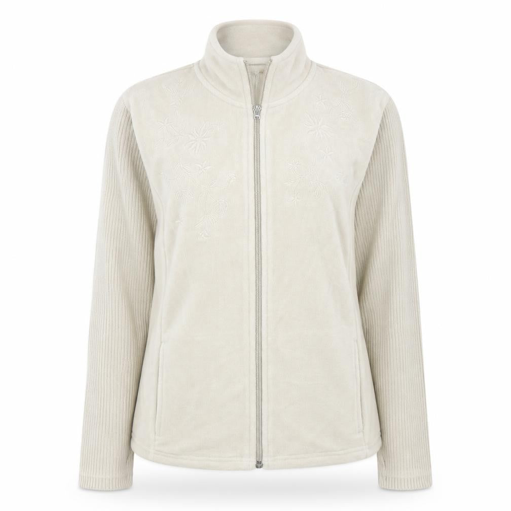 Front view of Per Una women’s beige polyester full zip hoodie, size M
