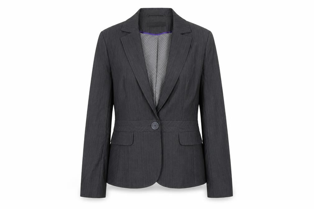 Front view of Dorothy Perkins women’s grey polyester jacket suit jacket, size UK 12