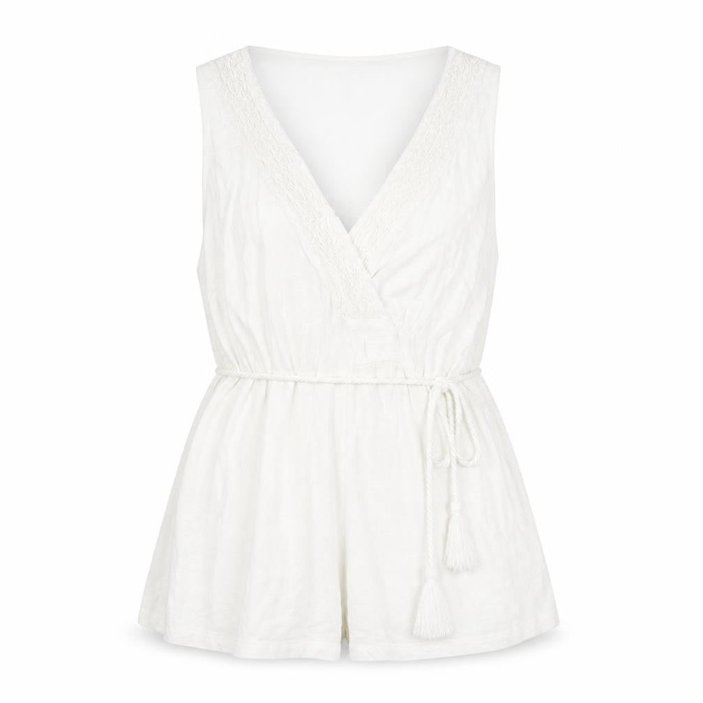 H&M Womens White Cotton Basic Blouse Size M V-Neck