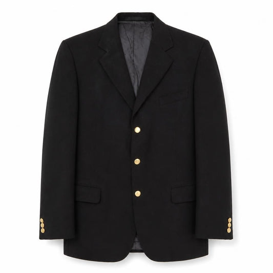 Front view of Preworn men’s black polyester jacket suit jacket, size 42