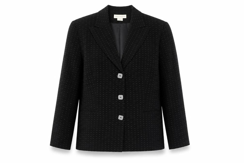 Front view of Worthington Industries women’s black geometric polyester jacket suit jacket, size UK 10