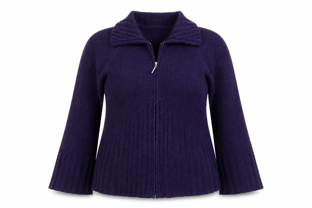 Front view of Preworn women’s purple jacket, size L, zip