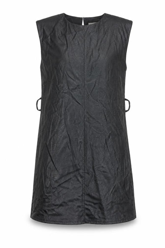 Front view of Love women’s black polyester a-line, size M, round neck