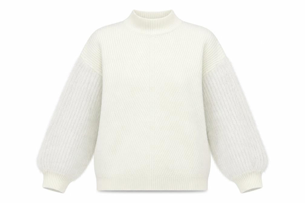 Front view of Primark women’s white round neck acrylic jumper, size S