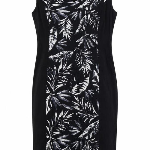 George Womens Black Floral Cotton Sheath Size 14 V-Neck Zip
