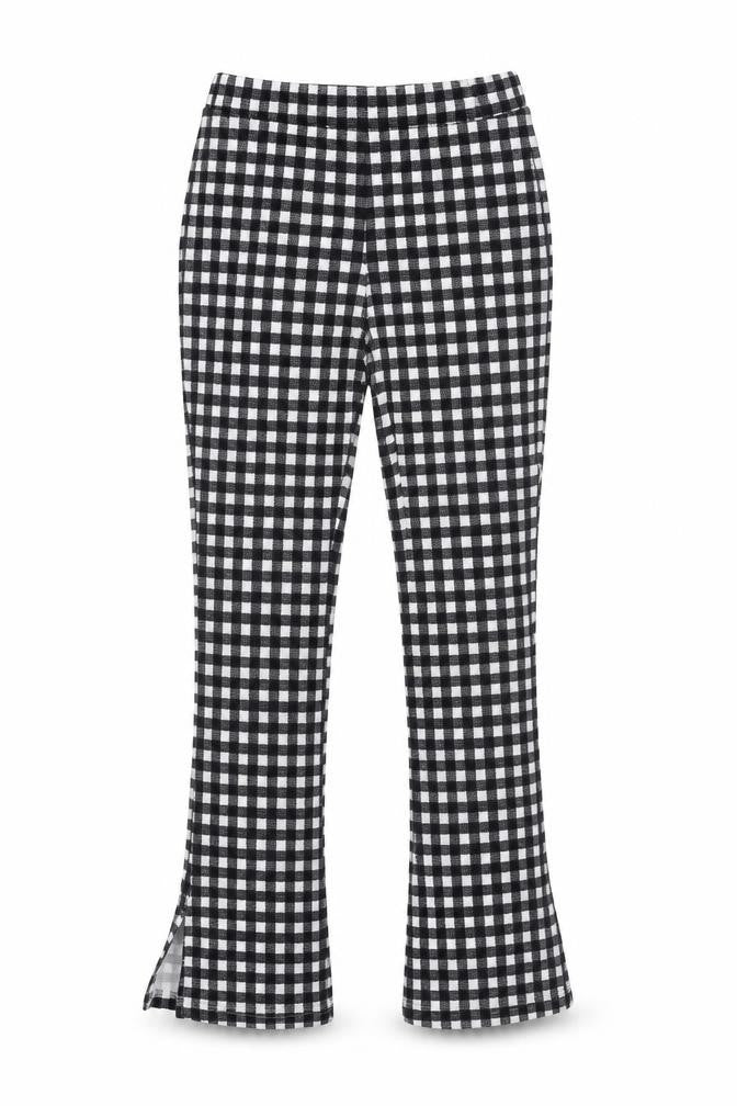 Front view of SHEIN women’s black check polyester jogger trousers, size S, 31-inch leg regular