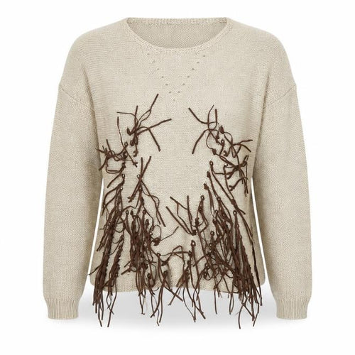 Preworn Womens Brown Round Neck Geometric Polyacrylate Fibre Pullover Jumper Size M