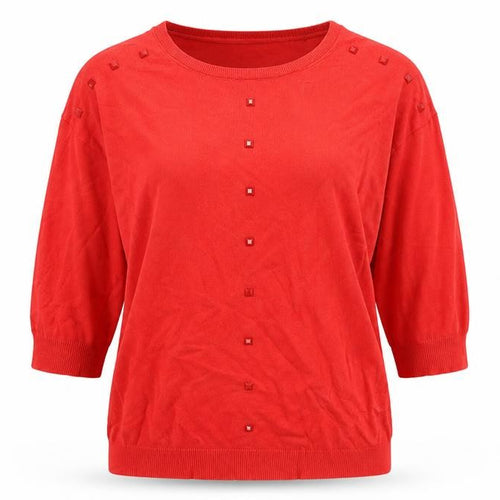 Love Knitwear Womens Red Geometric Viscose Pullover Sweatshirt Size 12