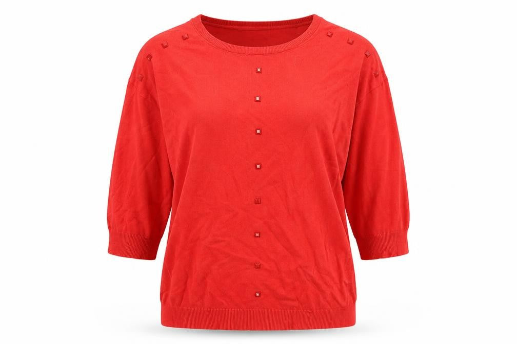 Love Knitwear Womens Red Geometric Viscose Pullover Sweatshirt Size 12