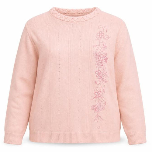 Akal Womens Pink Round Neck Floral Acrylic Pullover Jumper Size M