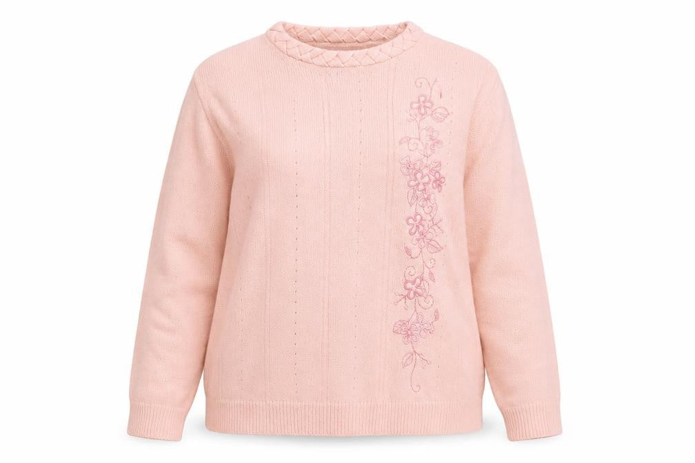 Akal Womens Pink Round Neck Floral Acrylic Pullover Jumper Size M