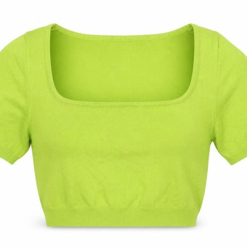 Shein Womens Green Nylon Cropped T-Shirt Size 10 Square Neck