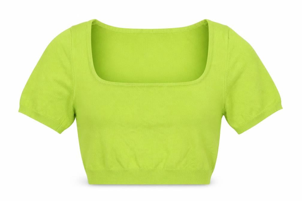 Shein Womens Green Nylon Cropped T-Shirt Size 10 Square Neck