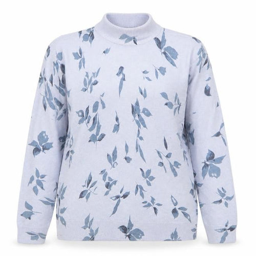 Damart Womens Blue Round Neck Floral Acrylic Pullover Jumper Size 12
