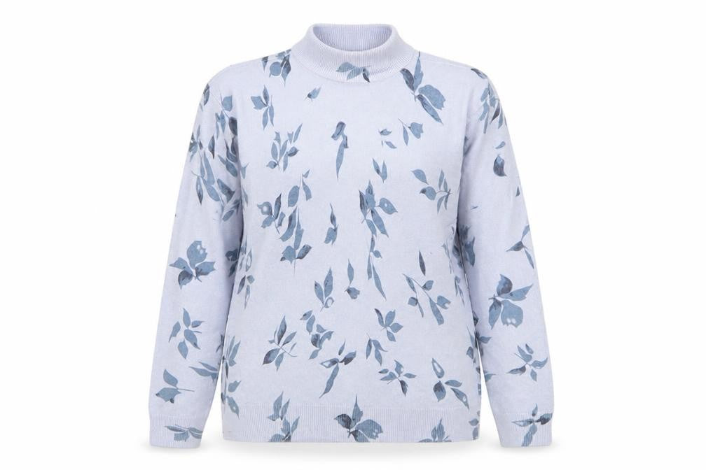 Damart Womens Blue Round Neck Floral Acrylic Pullover Jumper Size 12