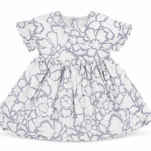 John Lewis Girls Ivory Floral 100% Cotton Fit & Flare Size 2 Years Round Neck Button