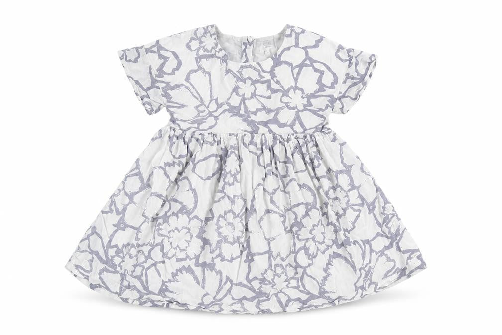 John Lewis Girls Ivory Floral 100% Cotton Fit & Flare Size 2 Years Round Neck Button