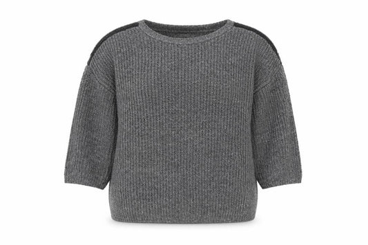 Front view of Marks & Spencer women’s grey round neck cotton jumper, size UK 14