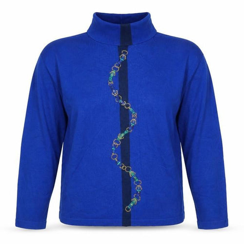 LUCIA Womens Blue Roll Neck Geometric Acrylic Henley Jumper Size L