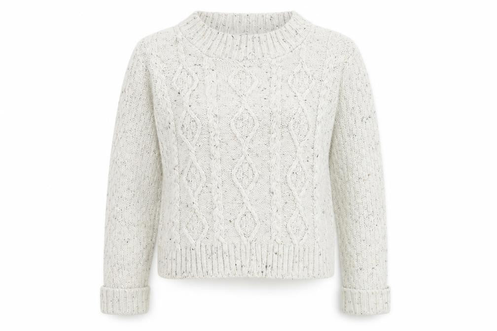 Front view of Daisy women’s ivory round neck acrylic jumper, size S
